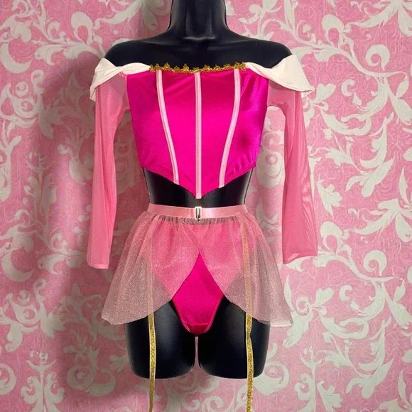 New Small Princess Aurora Costume Skirt Set Halloween Sleeping Beauty - Picture 2 of 4